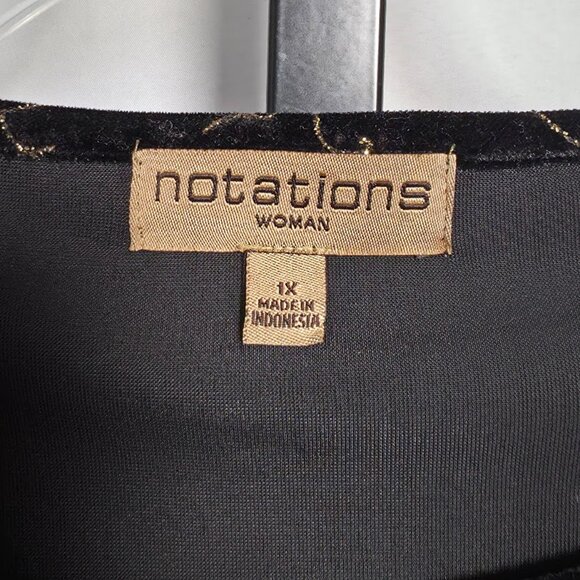 Notations Woman Plus Size 1X Top Black Velvet Gold Glitter Jacket Mock 2-Piece - Picture 4 of 7